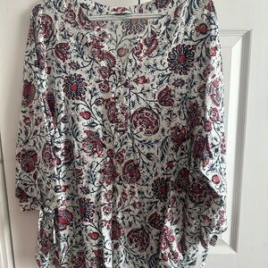 CJ Banks Red and Blue Floral Blouse